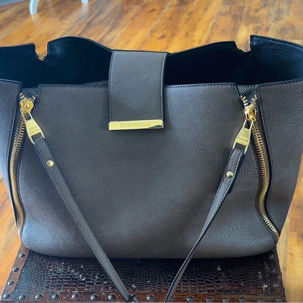 Steve Madden Dark Brown Tote with Gold Accents